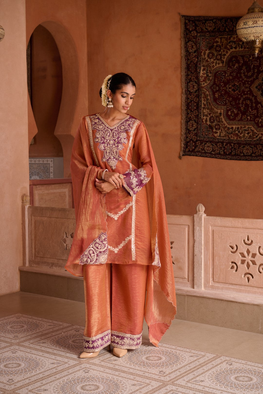 Gaurisha Rust full work premium suit set