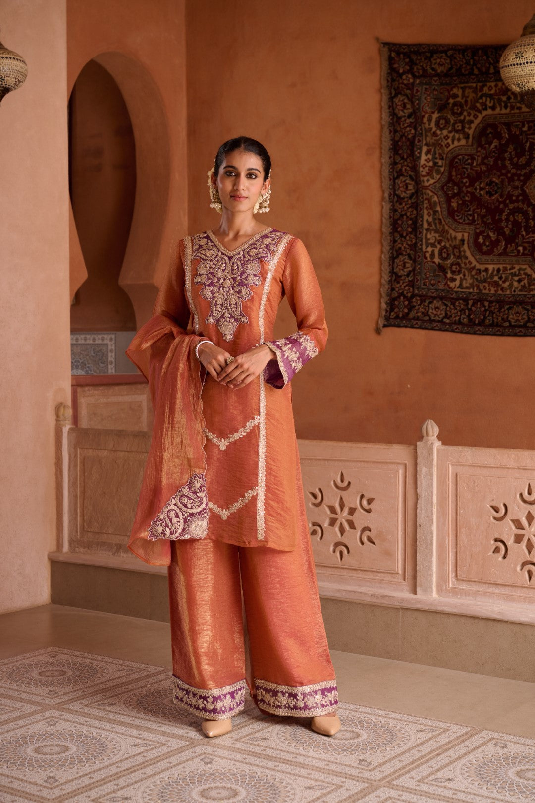 Gaurisha Rust full work premium suit set