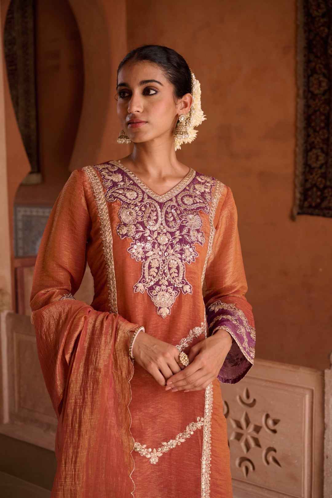 Gaurisha Rust full work premium suit set