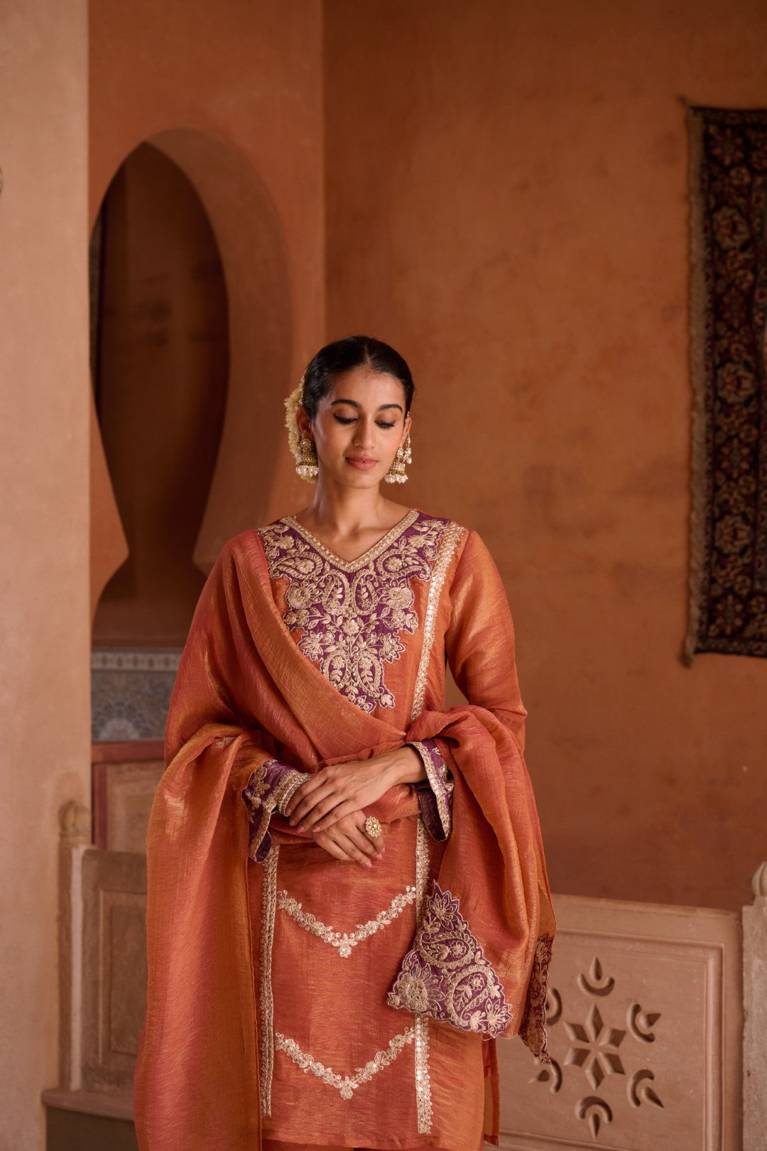 Gaurisha Rust full work premium suit set