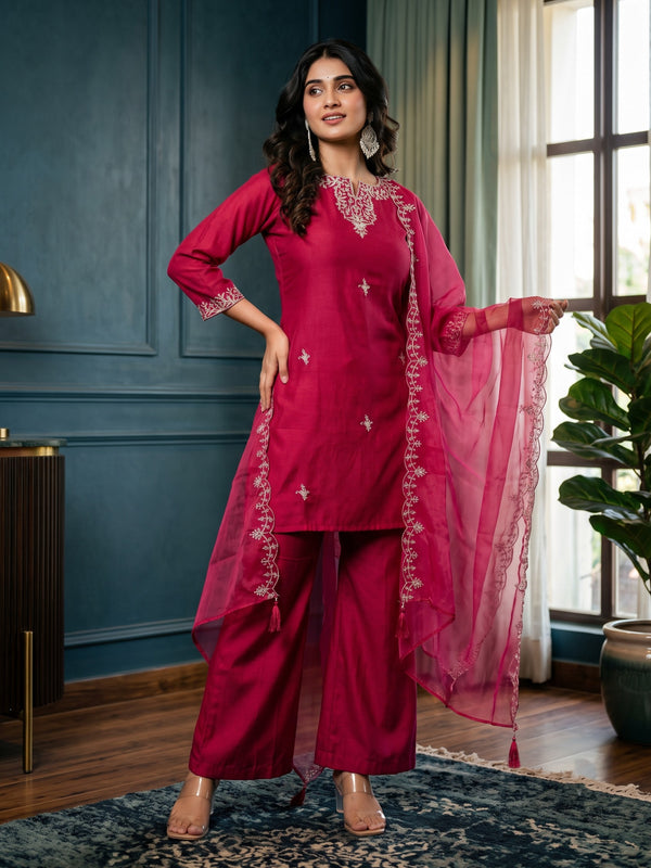 Anshu Carmine Full Work Suit Set