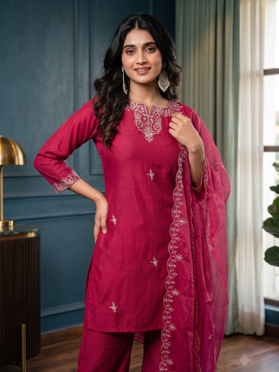 Anshu Carmine Full Work Suit Set