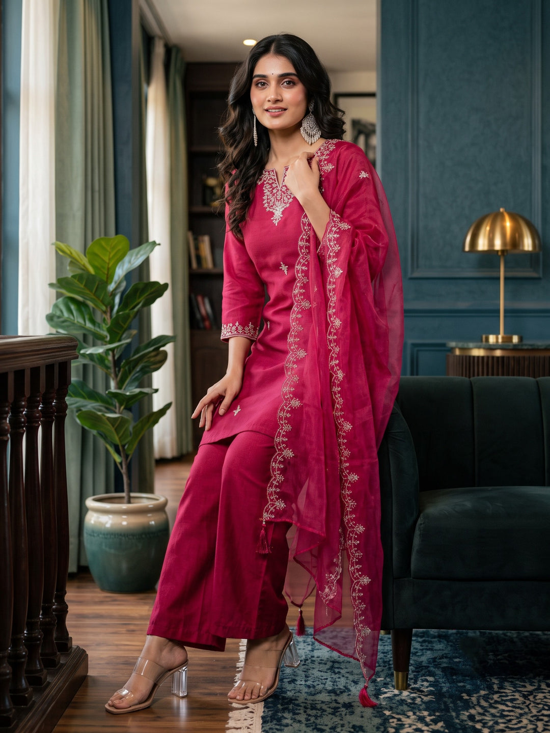 Anshu Carmine Full Work Suit Set