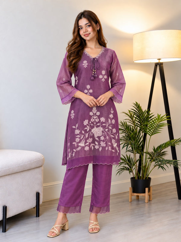 Anumeha Plum Full Work co-ord set