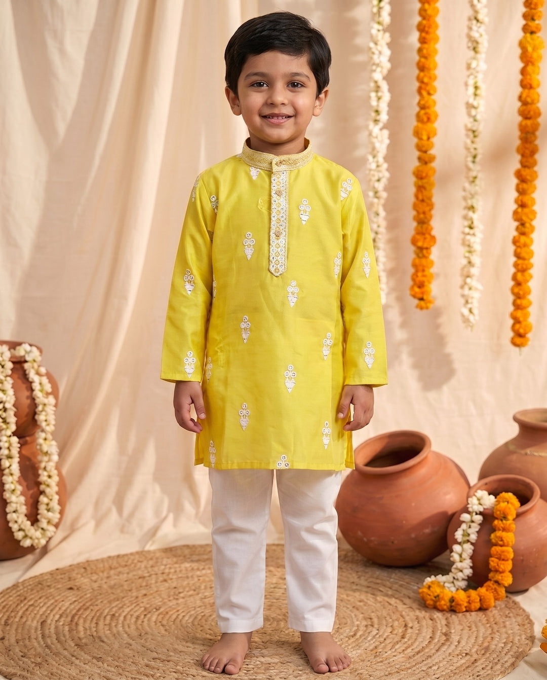 Arya Lime Embroidery Boys Kurta Set