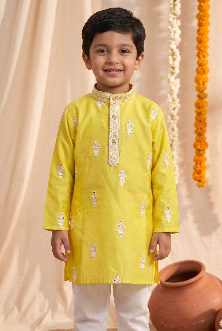 Arya Lime Embroidery Boys Kurta Set