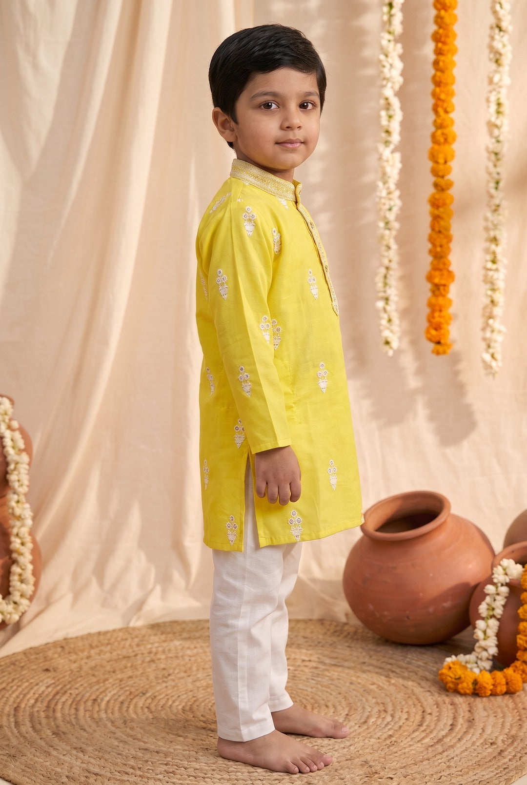 Arya Lime Embroidery Boys Kurta Set