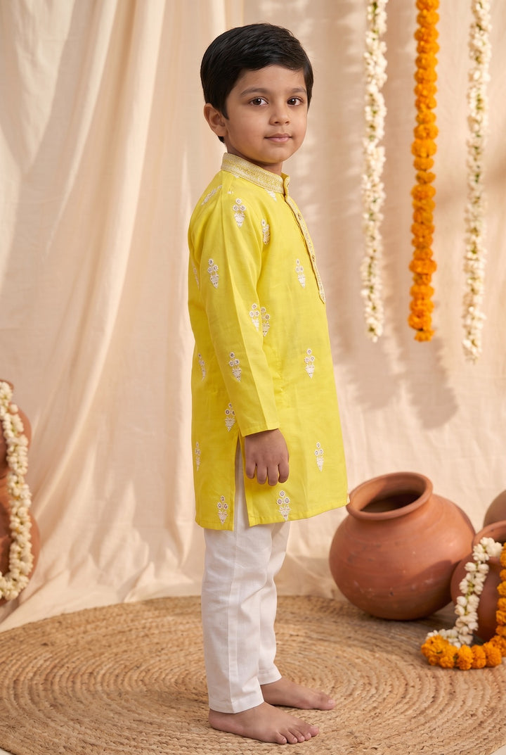 Arya Lime Embroidery Boys Kurta Set