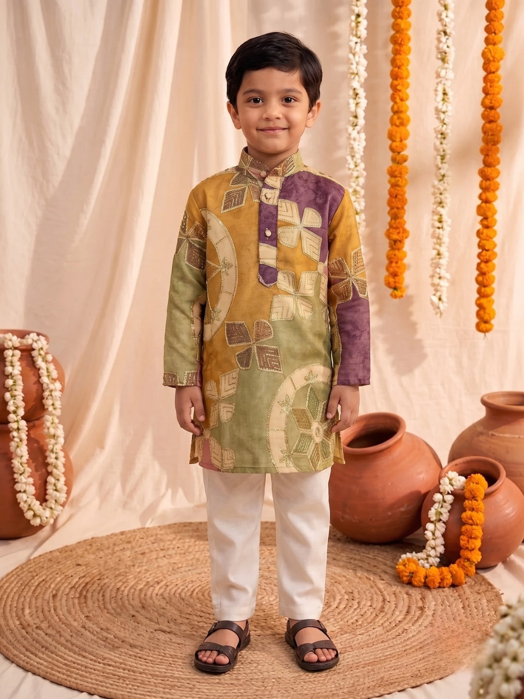 Arya Multi Embroidery Boys Kurta Pyjama Set