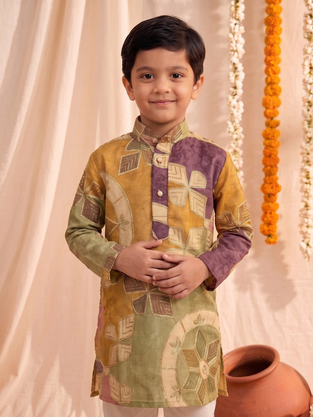 Arya Multi Embroidery Boys Kurta Pyjama Set