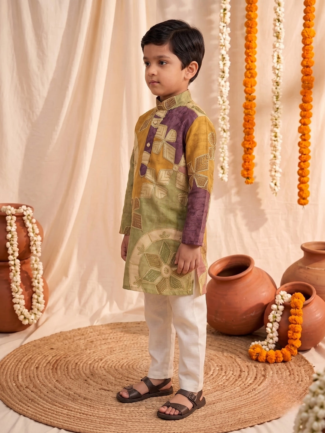 Arya Multi Embroidery Boys Kurta Pyjama Set
