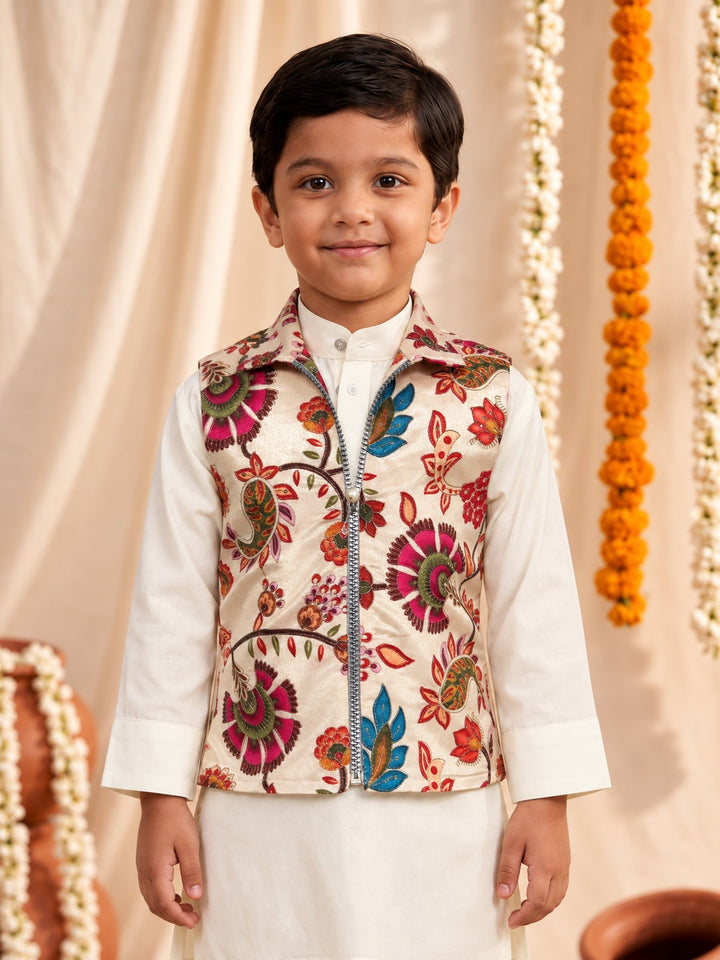 Arya Noir Embroidery Boys Kurta Pyjama Jacket Set