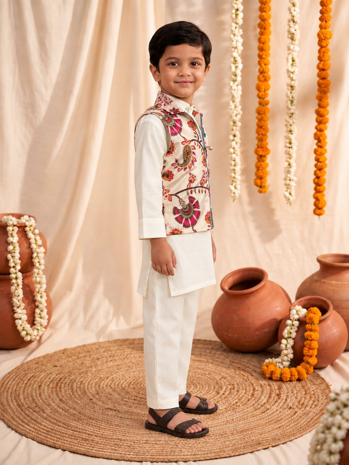 Arya Noir Embroidery Boys Kurta Pyjama Jacket Set