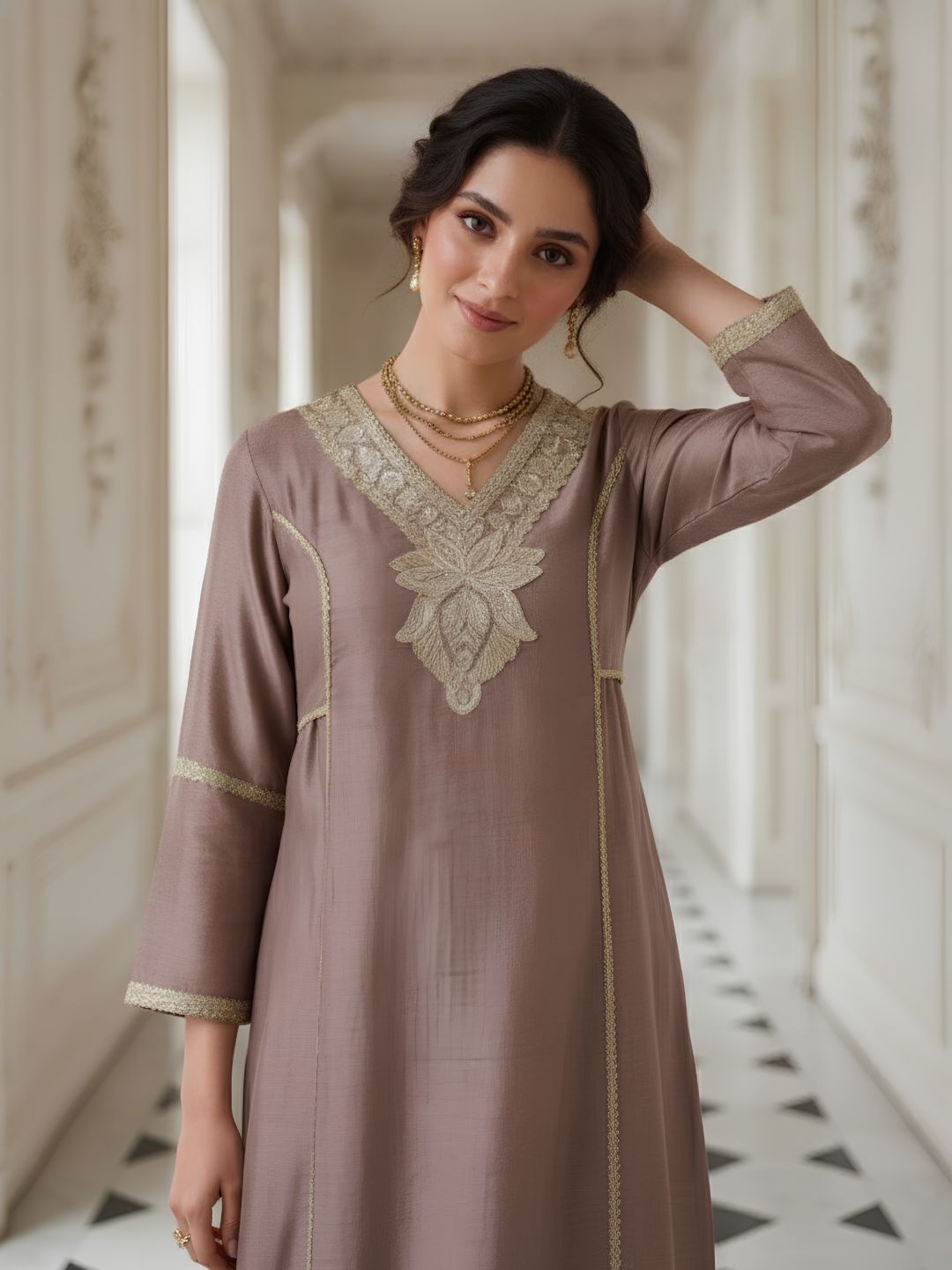 Avira blush embroidery kurta pant set