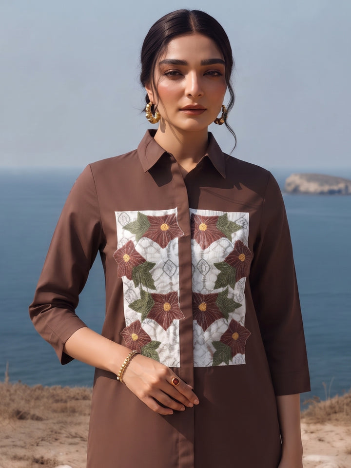 Avira Russet Embroidery Cotton Dress