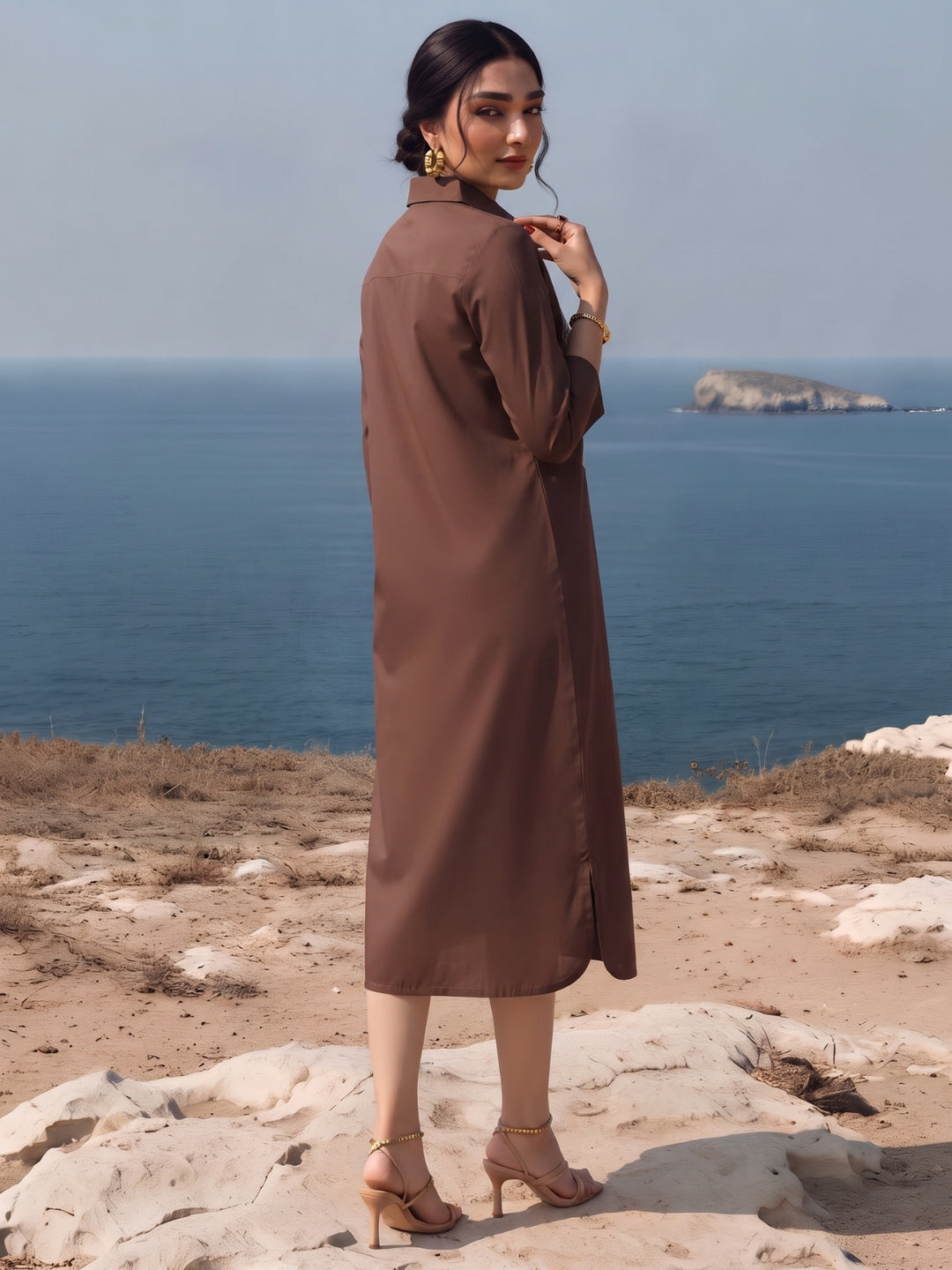 Avira Russet Embroidery Cotton Dress