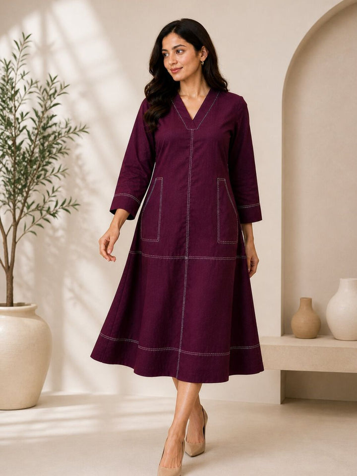 Akshara garnet cotton dress