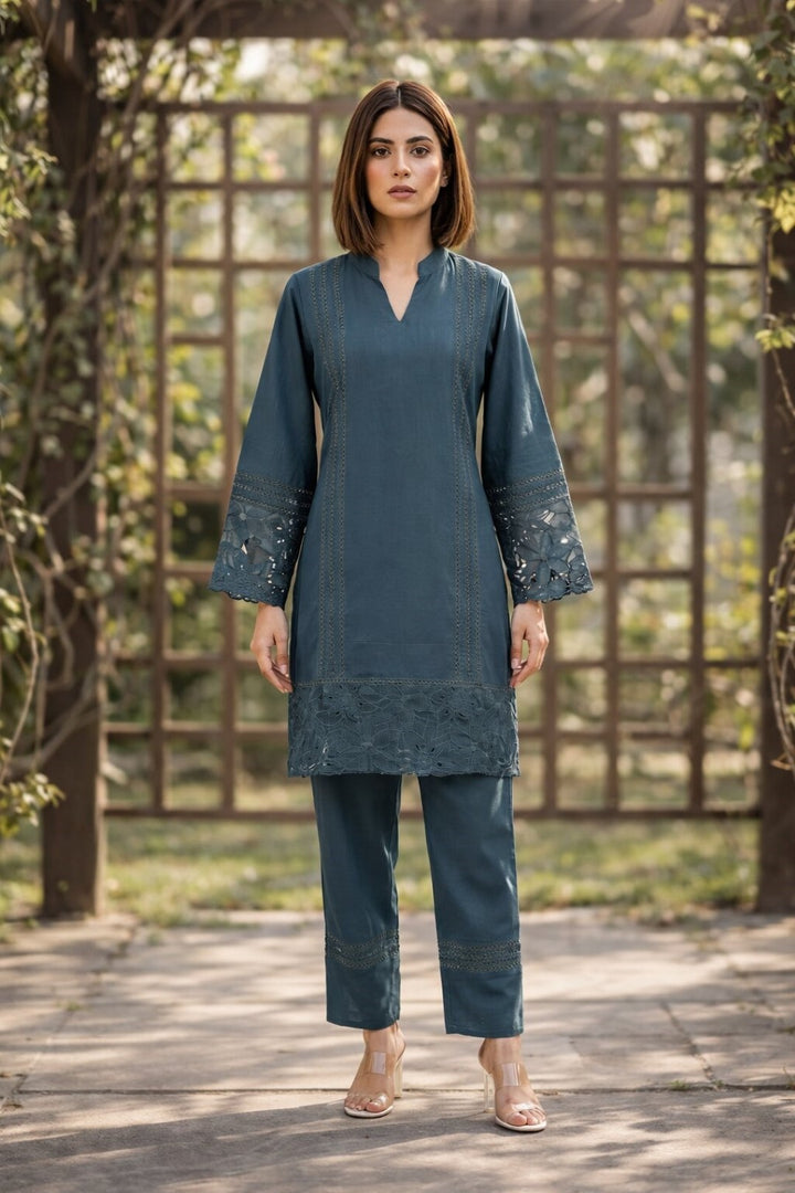 Gaurisha Teal Cut Work Co-ord Set