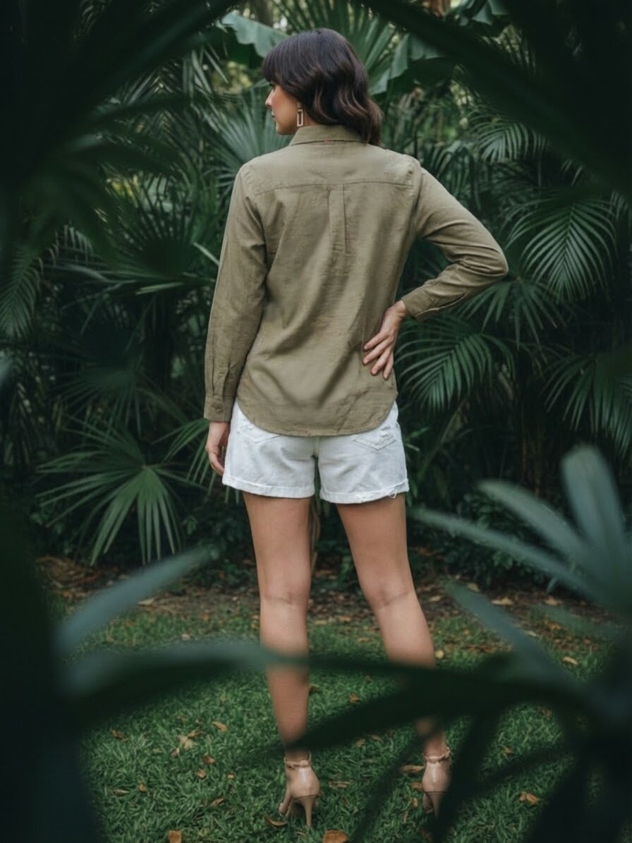 Ivanka olive embroidery cotton shirt