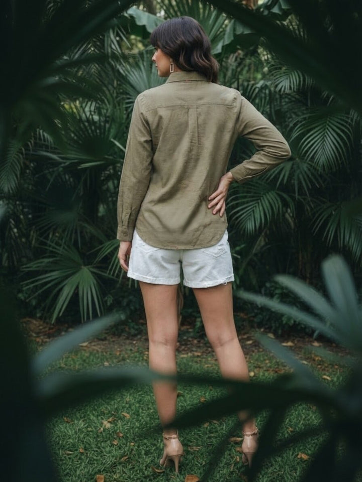 Ivanka olive embroidery cotton shirt