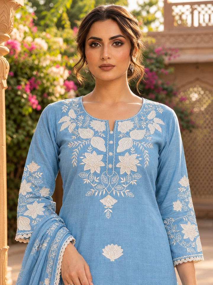 Bahara Softblue Printed Embroidered Suit Set
