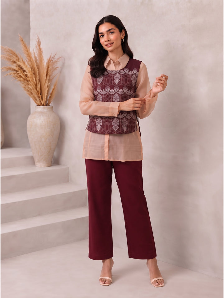 Bani Crimson Embroidery Bib Style Co-Ord Set