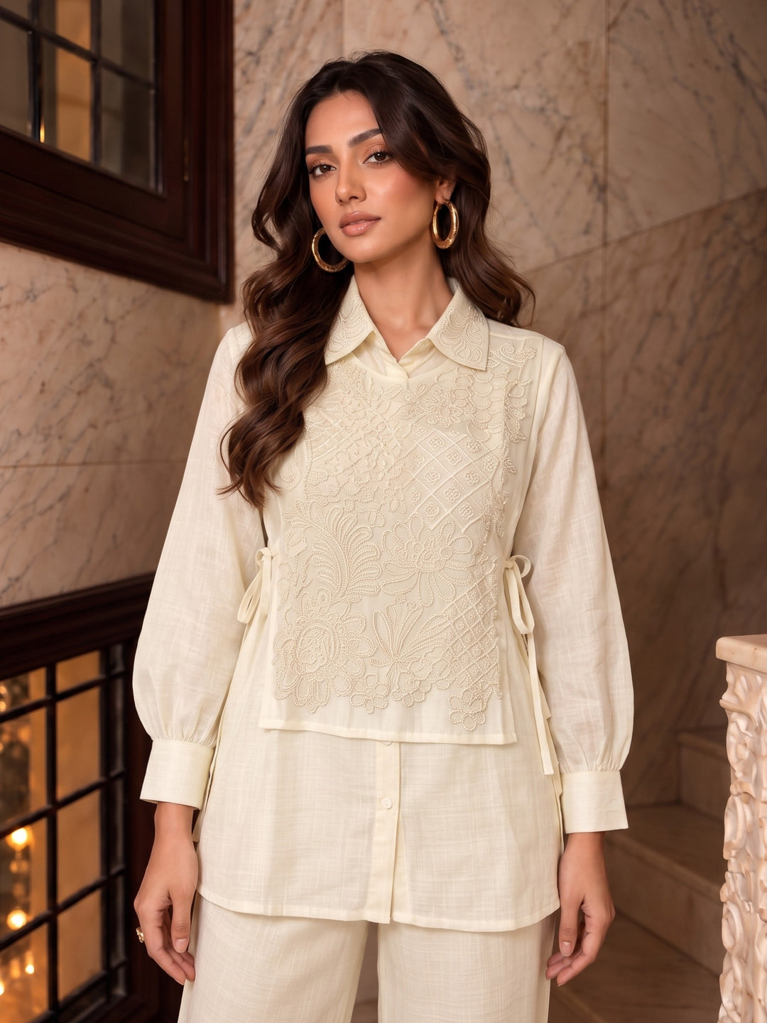 Bani Daisy Handwork Bib Style Co-Ord Set