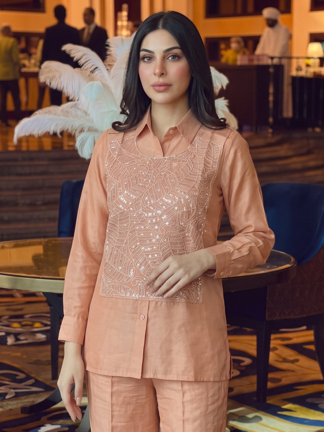 Bani Ecru Handwork Bib Style Co-Ord Set