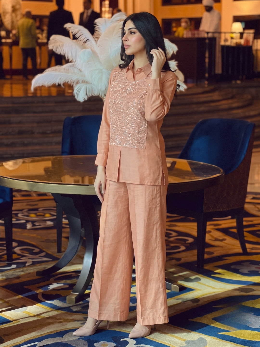 Bani Ecru Handwork Bib Style Co-Ord Set