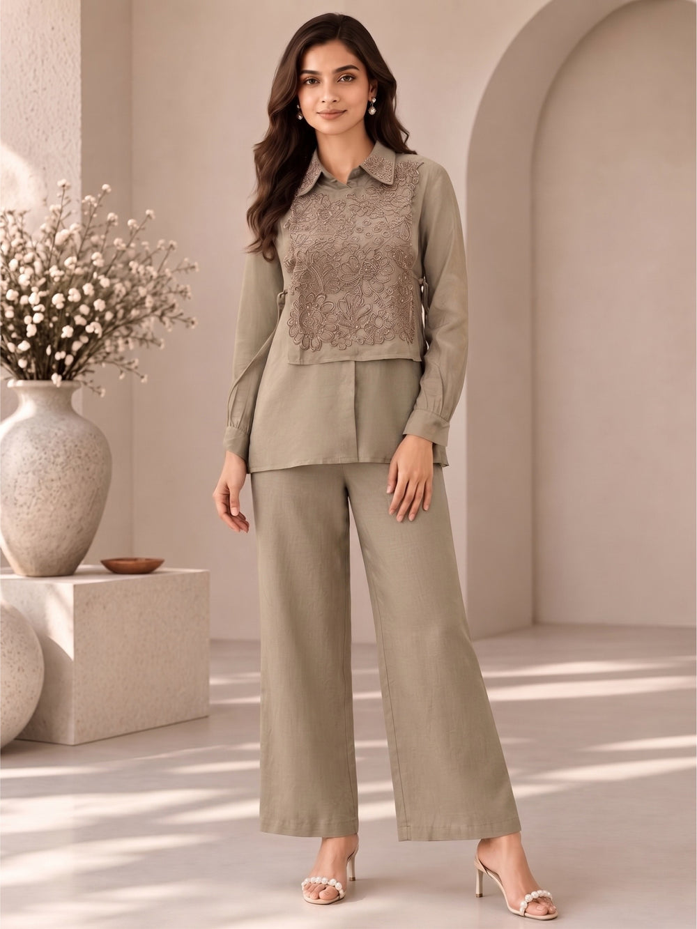 Bani Glow Handwork Bib Style Co-Ord Set