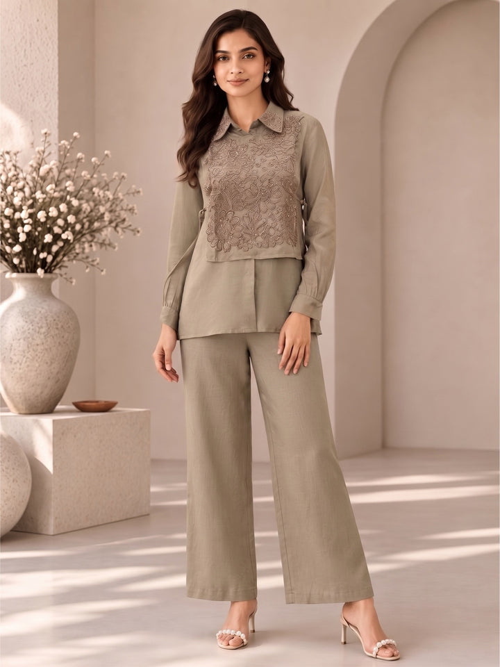 Bani Glow Handwork Bib Style Co-Ord Set