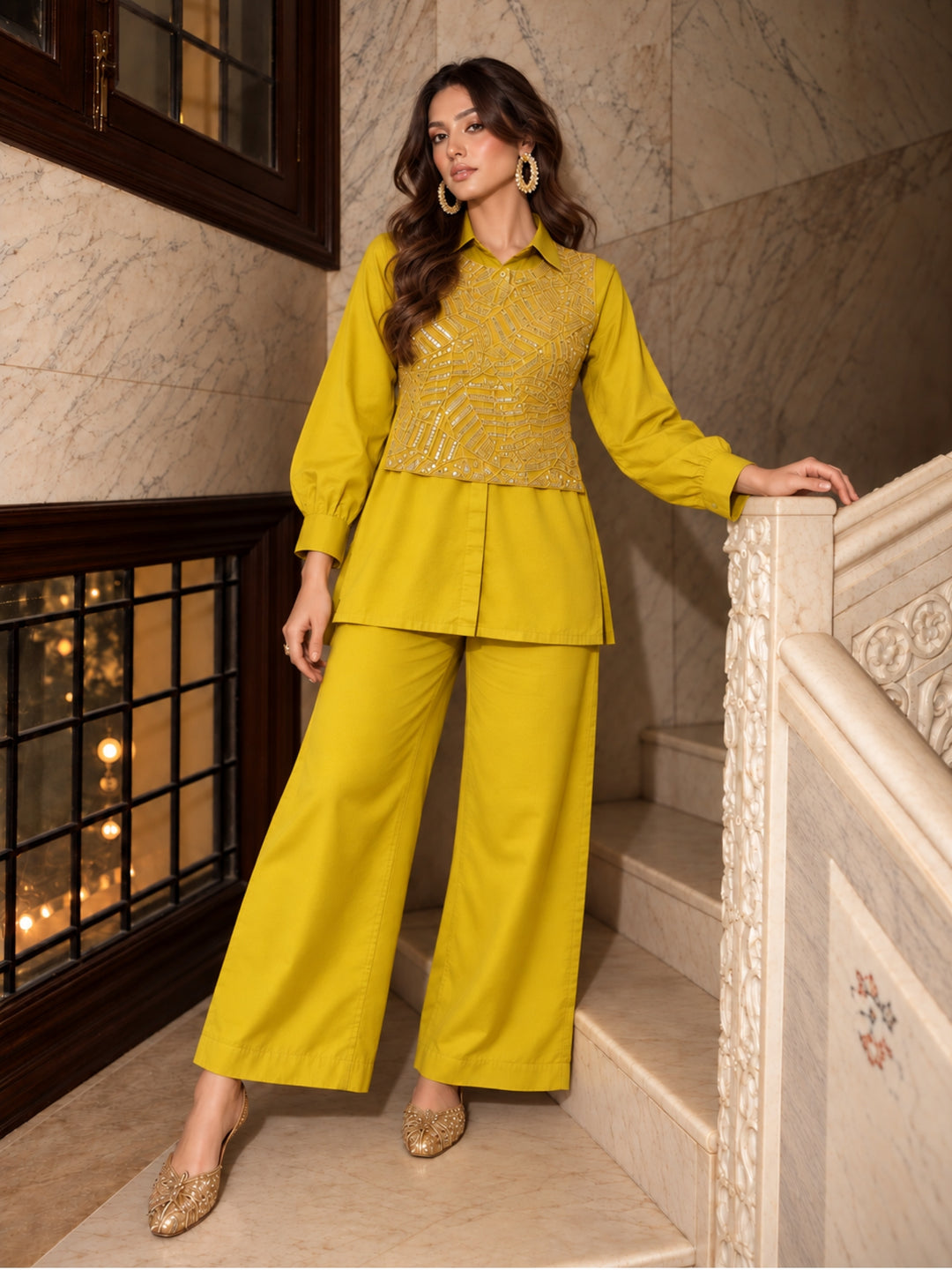 Bani Mimosa Handwork Bib Style Co-Ord Set