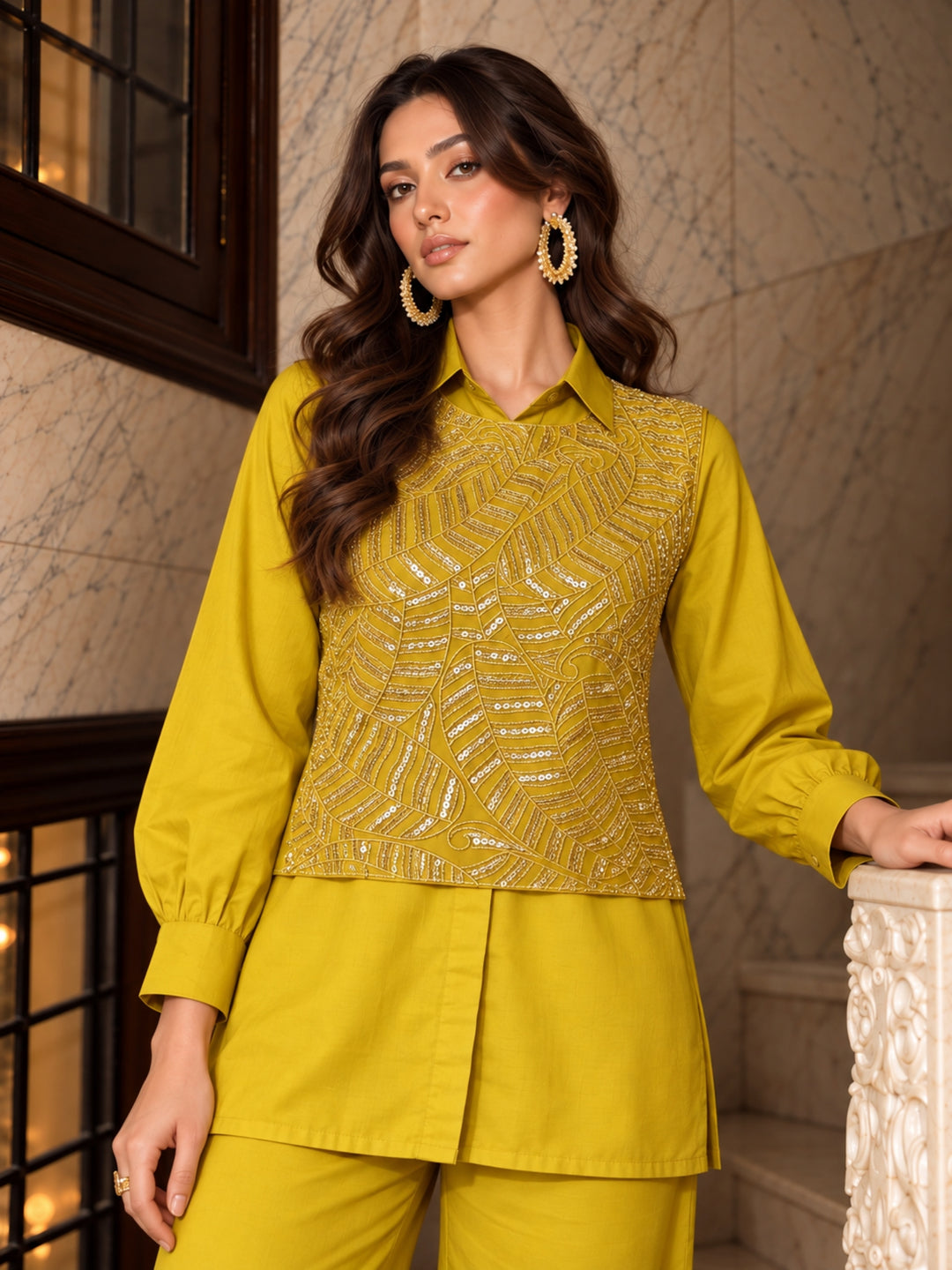 Bani Mimosa Handwork Bib Style Co-Ord Set
