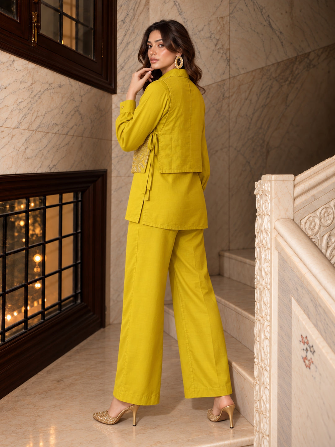 Bani Mimosa Handwork Bib Style Co-Ord Set