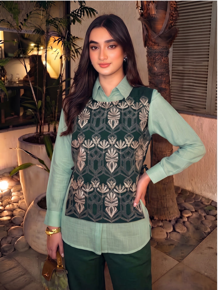Bani Moss Embroidery Bib Style Co-Ord Set