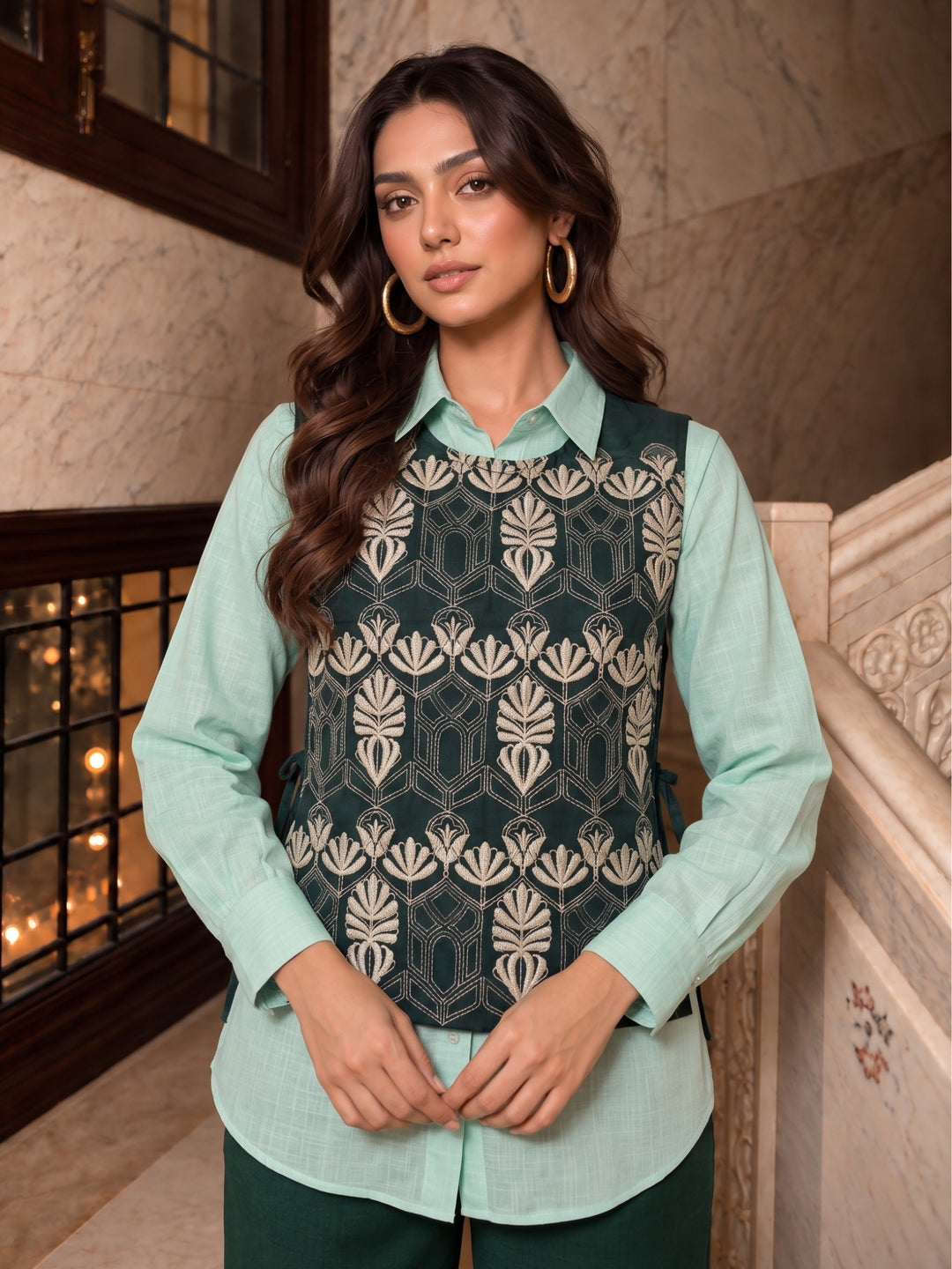 Bani Moss Embroidery Bib Style Co-Ord Set
