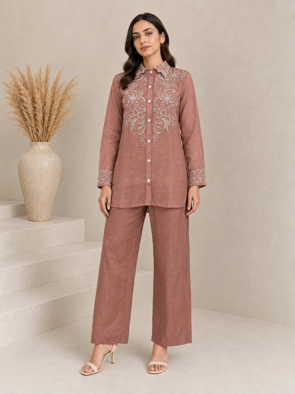 Bani Salmon Handwork Festive Co-Ord Set