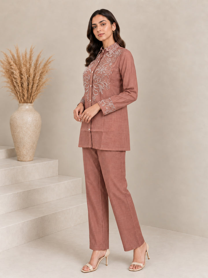 Bani Salmon Handwork Festive Co-Ord Set