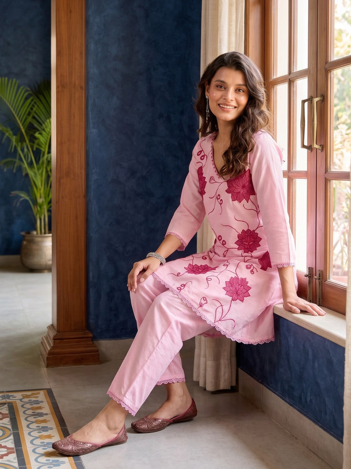 Barista Rose Embroidery Cotton Co-ord Set