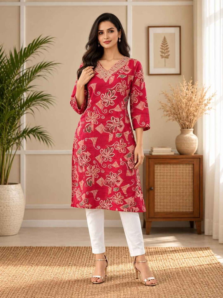 Barnali Cardinal Printed Work Kurti