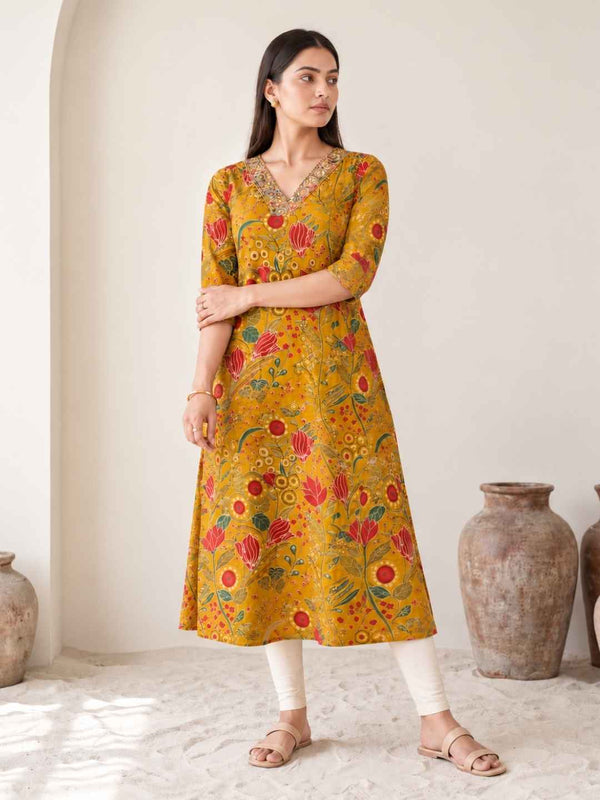 Barnali Gold Printed Work Kurti