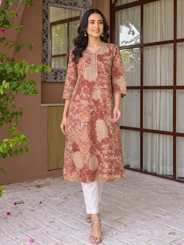 Barnali Sepia Printed Work Kurti