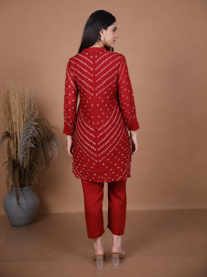 Kalindi Maroon Bandhej Co-ord Set