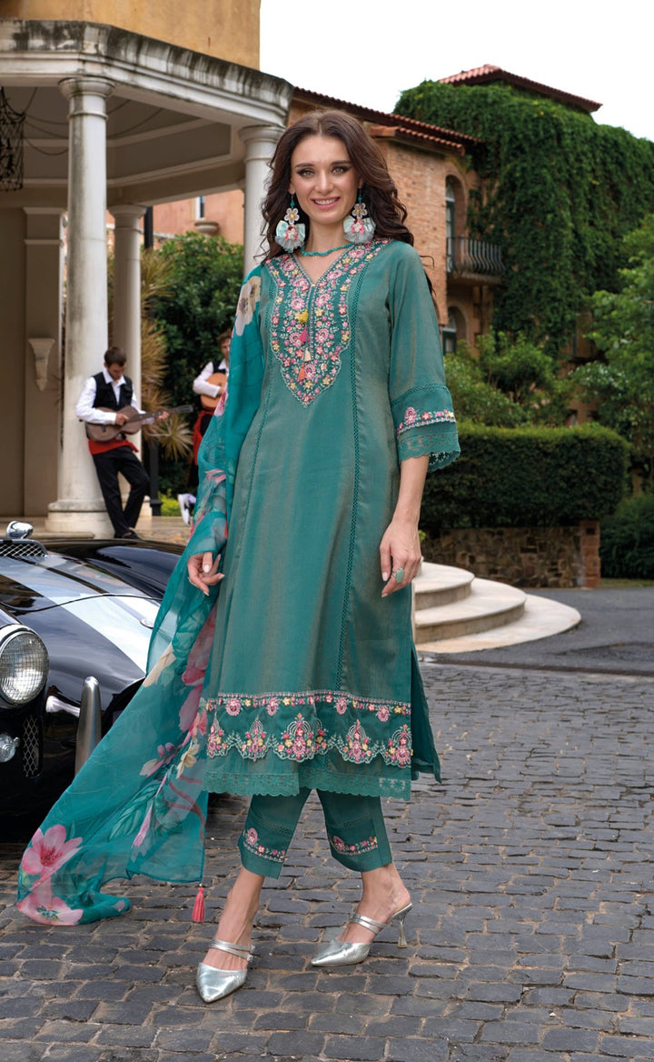 Tuba Teal Pakistani Full Work Suit Set