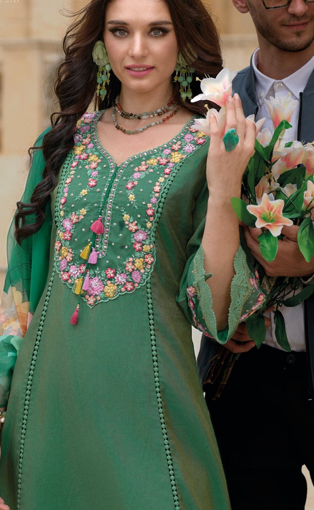 Tuba Green Pakistani Full Work Suit Set