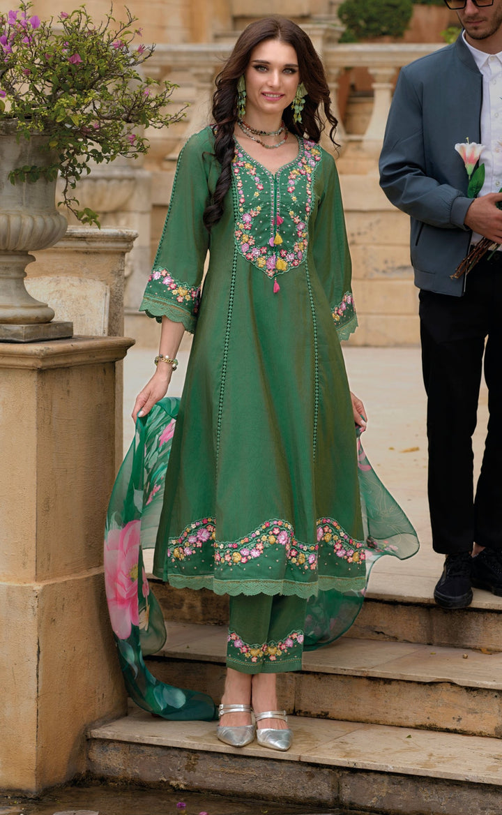 Tuba Green Pakistani Full Work Suit Set