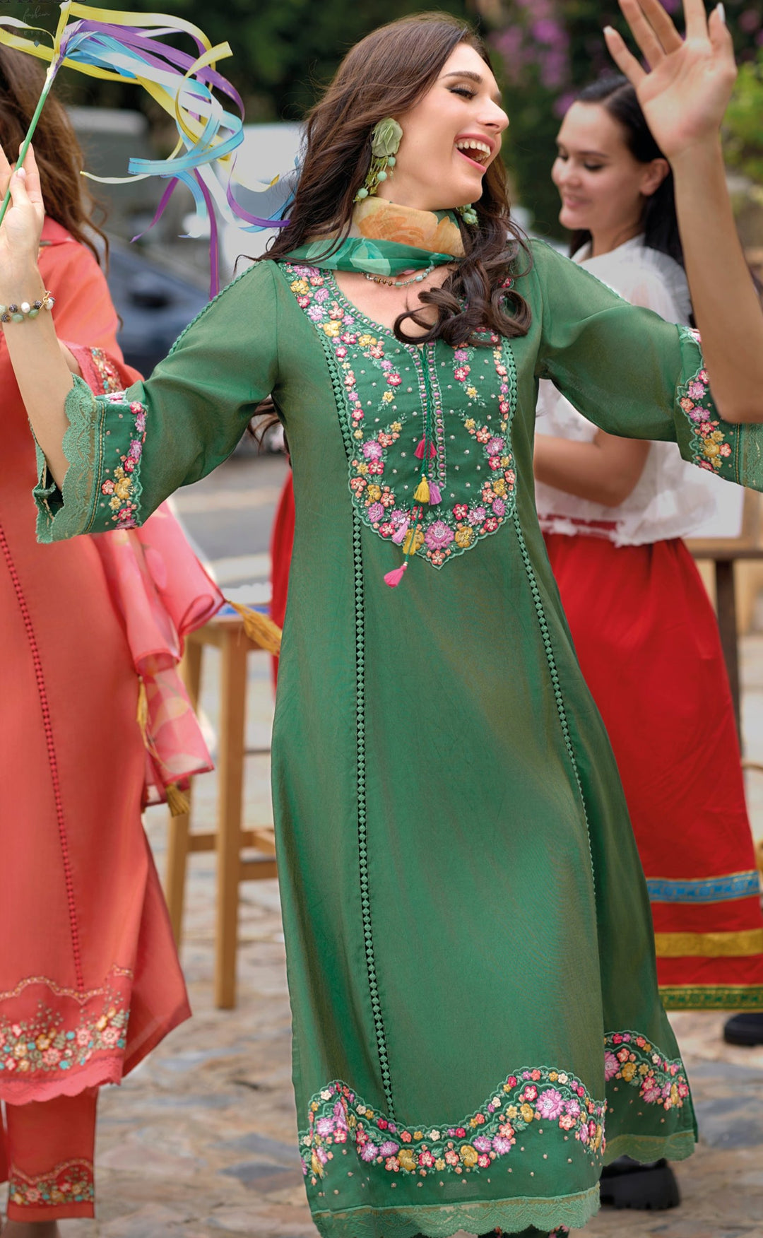 Tuba Green Pakistani Full Work Suit Set