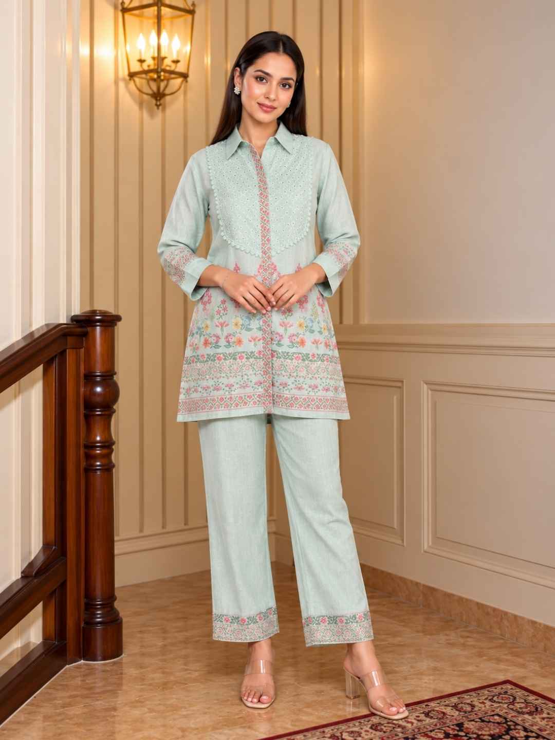 Benisha spruce schiffli cotton co-ord set