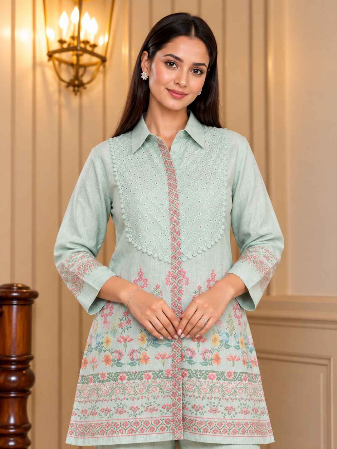 Benisha spruce schiffli cotton co-ord set