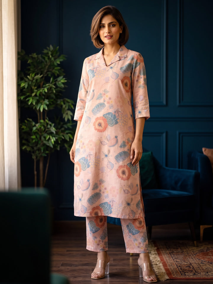 Bindiya rose linen kurta pant set